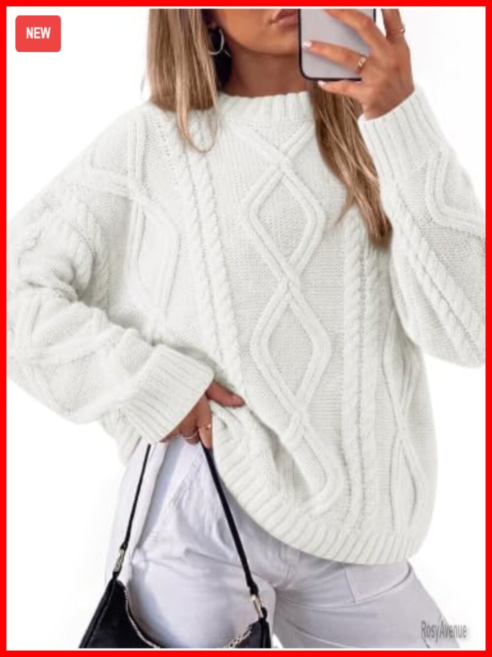 Oversized Cable Knit Sweater Pullover Crew Neck Long Sleeve Fall